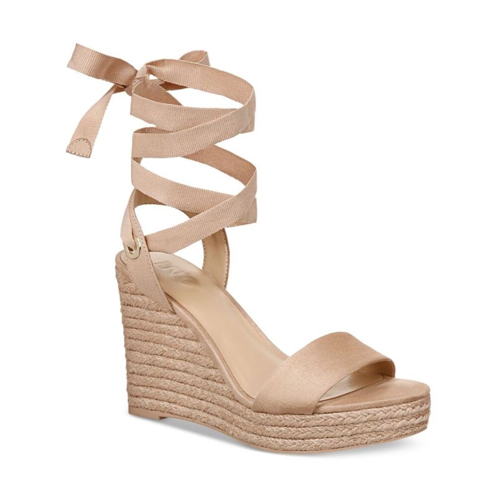 INC Womens Beige 1" Platform Wrapping Ankle Maxx Almond Wedge Shoes 10 M